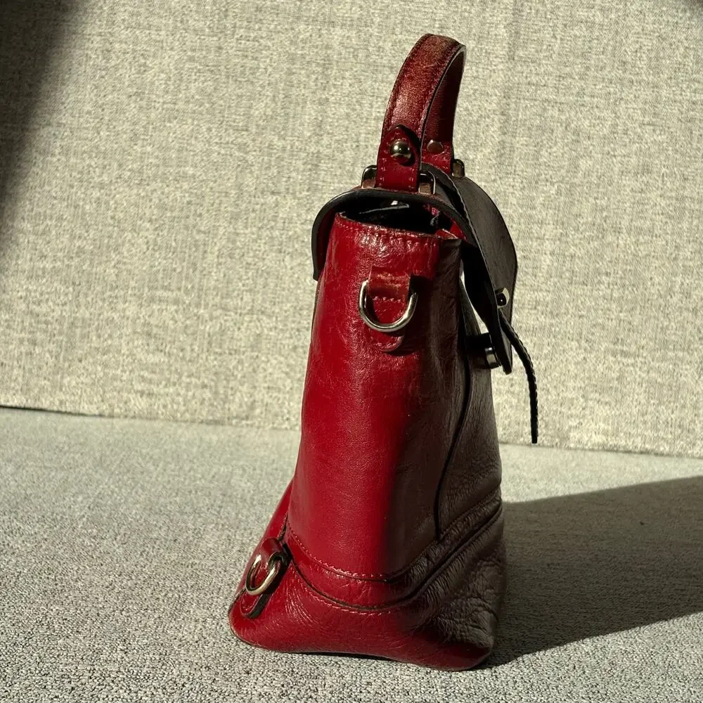 Structured Red Leather Top-Handle Shoulder Bag